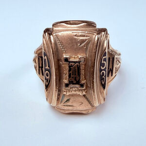 10K Solid Yellow Gold Herff Jones 1953 Mid Century Black Enamel Class VTG Ring